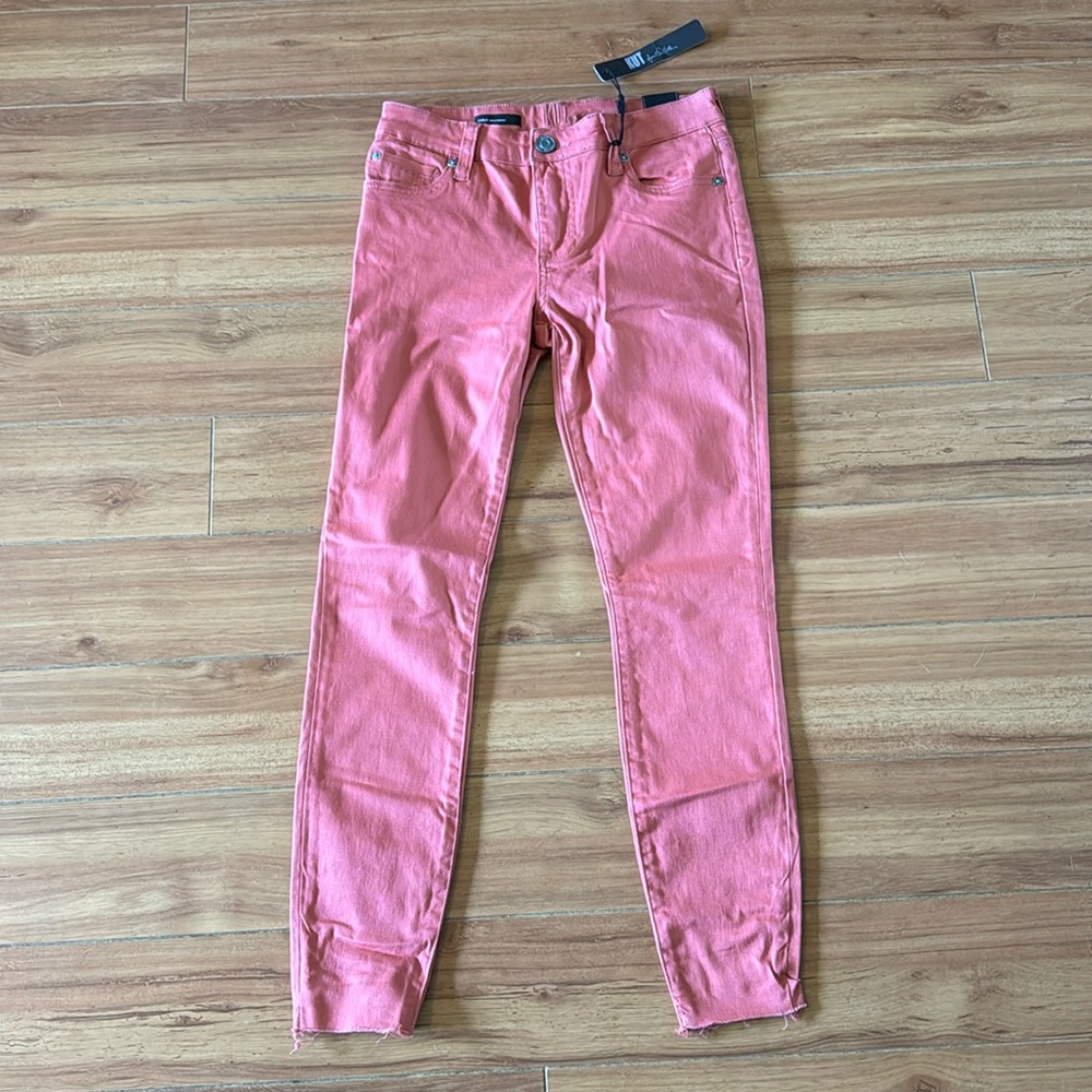 KUT from the Kloth ~ Deep Coral Color Carlo Ankle Skinny Jeans sz 0 NWT
